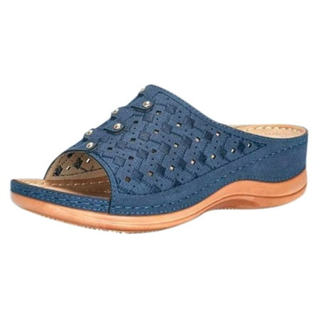 

Sunvit Women s Platform Sandals Casual Solid Open Toe Summer Slide Sandals #557 Blue