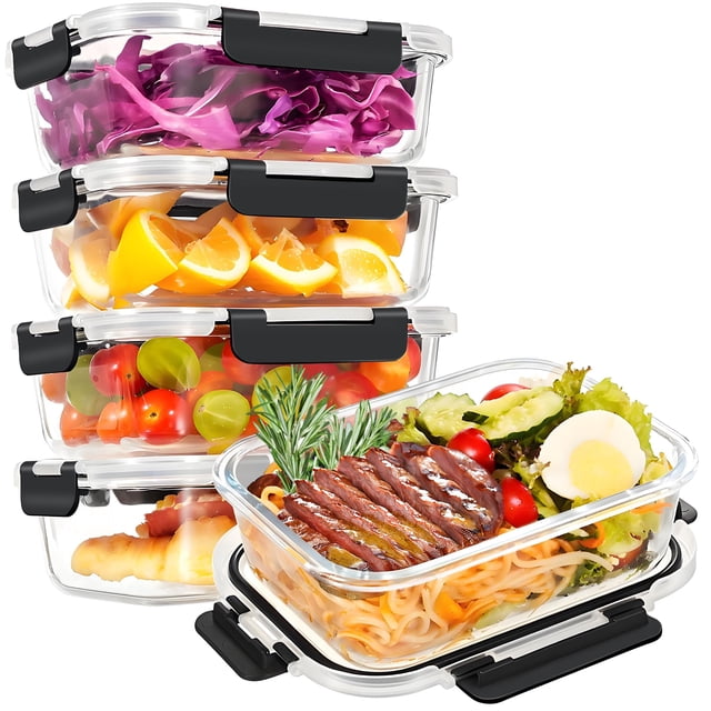 Recipiente de almacenamiento de alimentos HOTEC de vidrio de 1040 ml, hermético, paquete de 4