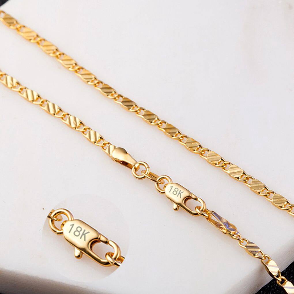 Collier Chaîne Plate En Plaqué Or - Occasion, Couleur Dorée, Longueur à Vérifier