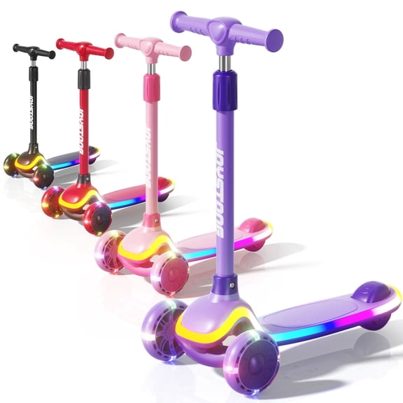 JoyStone Kick Scooter for Kids with LED Light Wheels & Music, 3 Adjustable Height Handlebars, Lean-to-Steer Technology, 3 Wheel Scooter for Toddlers Girls Boys Up to 110 Lbs, Purple
