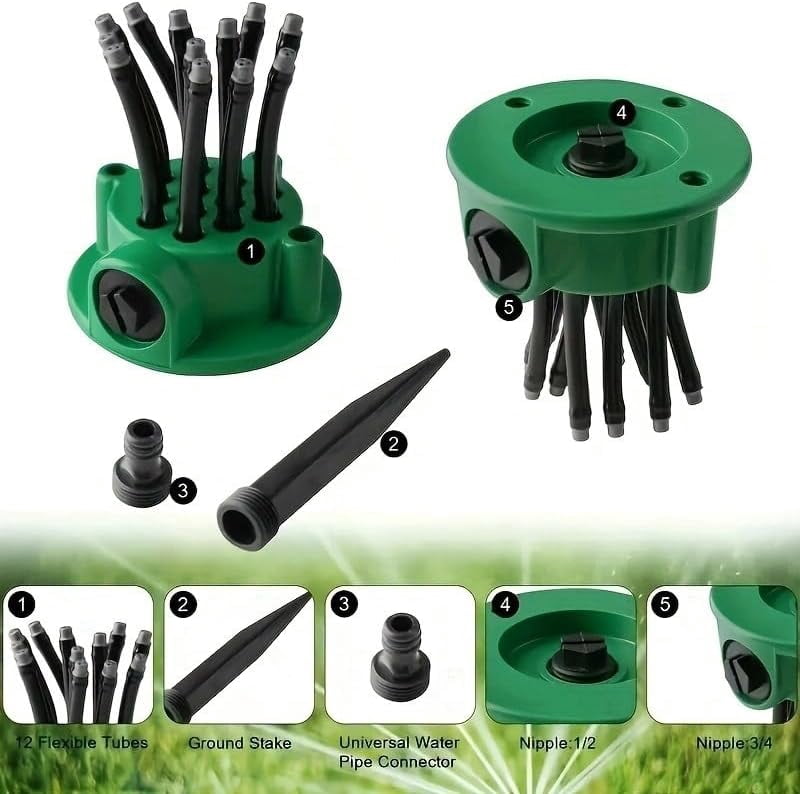 360° Coverage Precision Garden Irrigation Sprinkler, 360 Multi Directional Lawn Sprinkler, Automatic Rotating Lawn Sprinkler for Yard Large Area, Adjustable Water Saving System (2pcs)