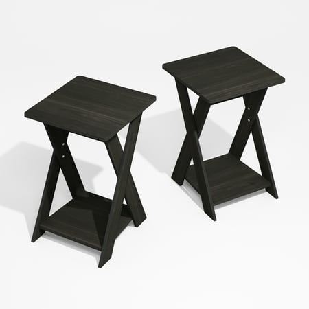 Furinno Modern Simplistic Criss-Crossed End Table  Black Espresso  Set of 2