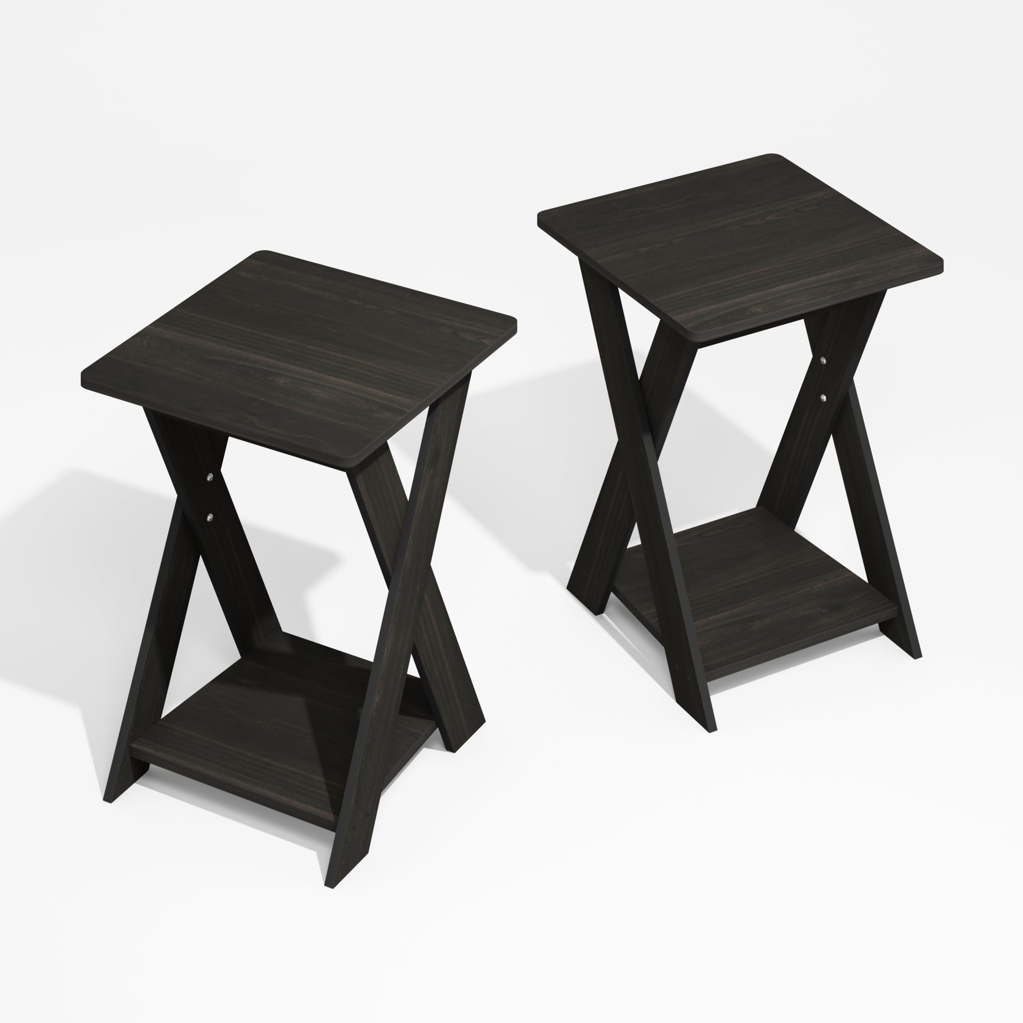 Furinno Modern Simplistic Criss-Crossed End Table Black Espresso Set of 2