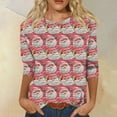 thumbnail image 2 of WTOBBY Women's Casual Round Neck 3/4 Sleeve Loose Printed T-Shirt with Christmas Elements, Ladies Holiday Theme Top for Everyday Wear, Comfortable Fashion Blouse,Pink 2XL, 2 of 6