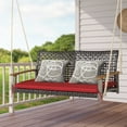 thumbnail image 3 of 2-Person Patio Rattan Hanging Swing Chair Porch Loveseat Cushioned Red Garden, 3 of 10