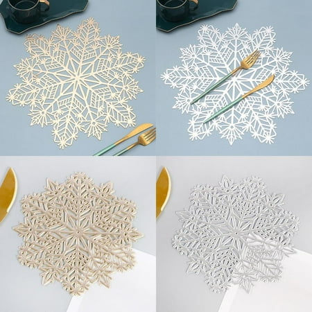 

4Pcs Snowflake PVC Hollow Insulation Coaster Pads Table Bowl Mats Home Christmas Decor Heat Resistant Placemat