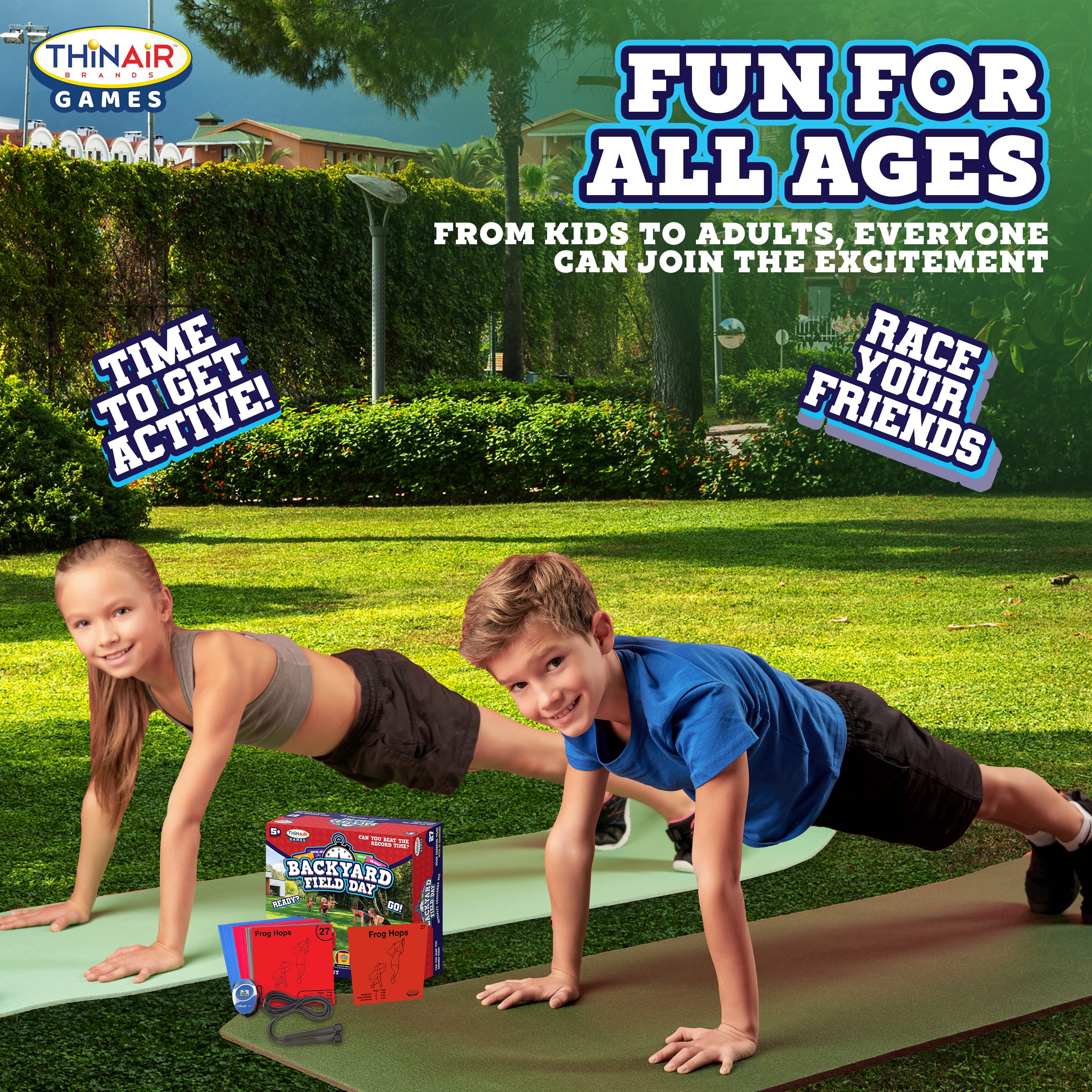 Playful Minds Backyard Field Day Obstacle Course Game – 27 Double-Sided Foam Challenge Tiles with 54 Kid-Friendly Exercises, Stopwatch, Jump Rope & Carry Bag – Outdoor Fitness Fun for Kids & Families