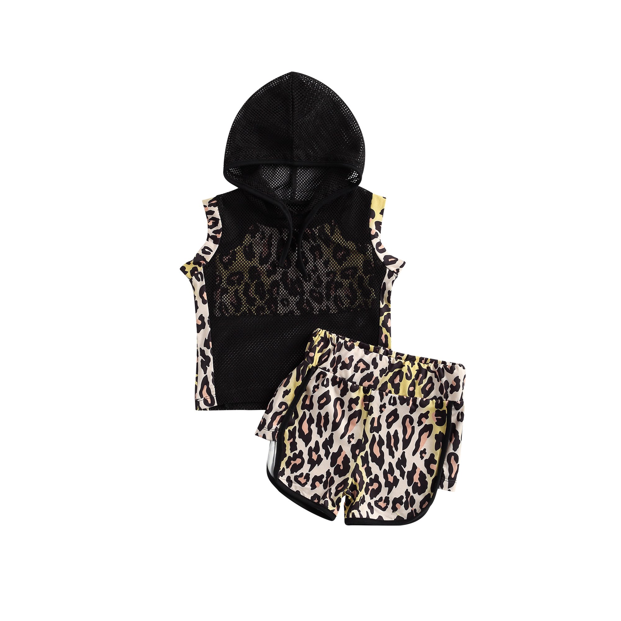 Binwwede Baby Little Girl Summer Outfit Toddler Kids Mesh Hoodie + Leopard  Strap Vest Sleeveless Camisole + Shorts MHX - Walmart.com