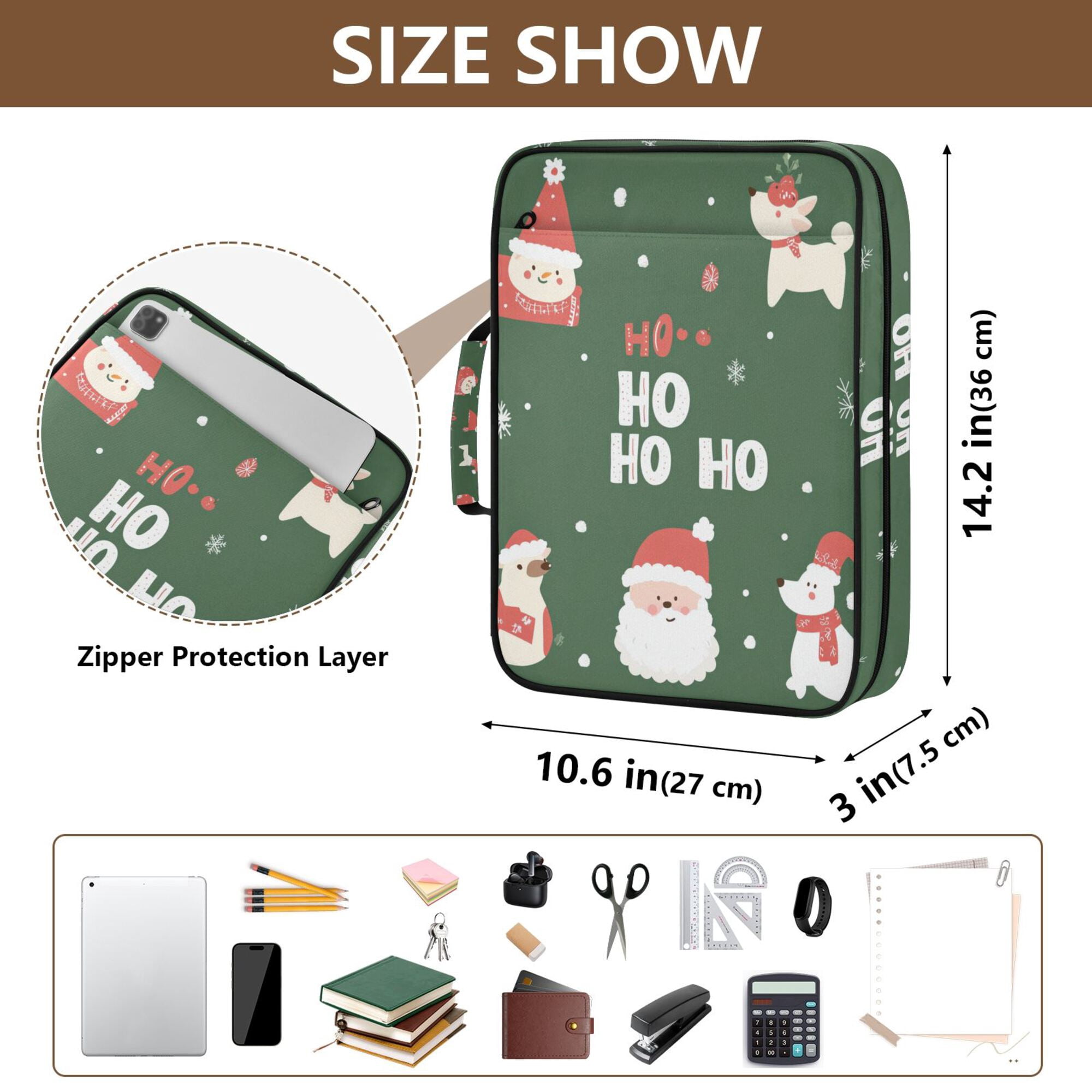 FORMRS Accordion File Folder A4 Size 7-Pocket Expanding Document Organizer Bag with 3 Ring Binder, Christmas Santa