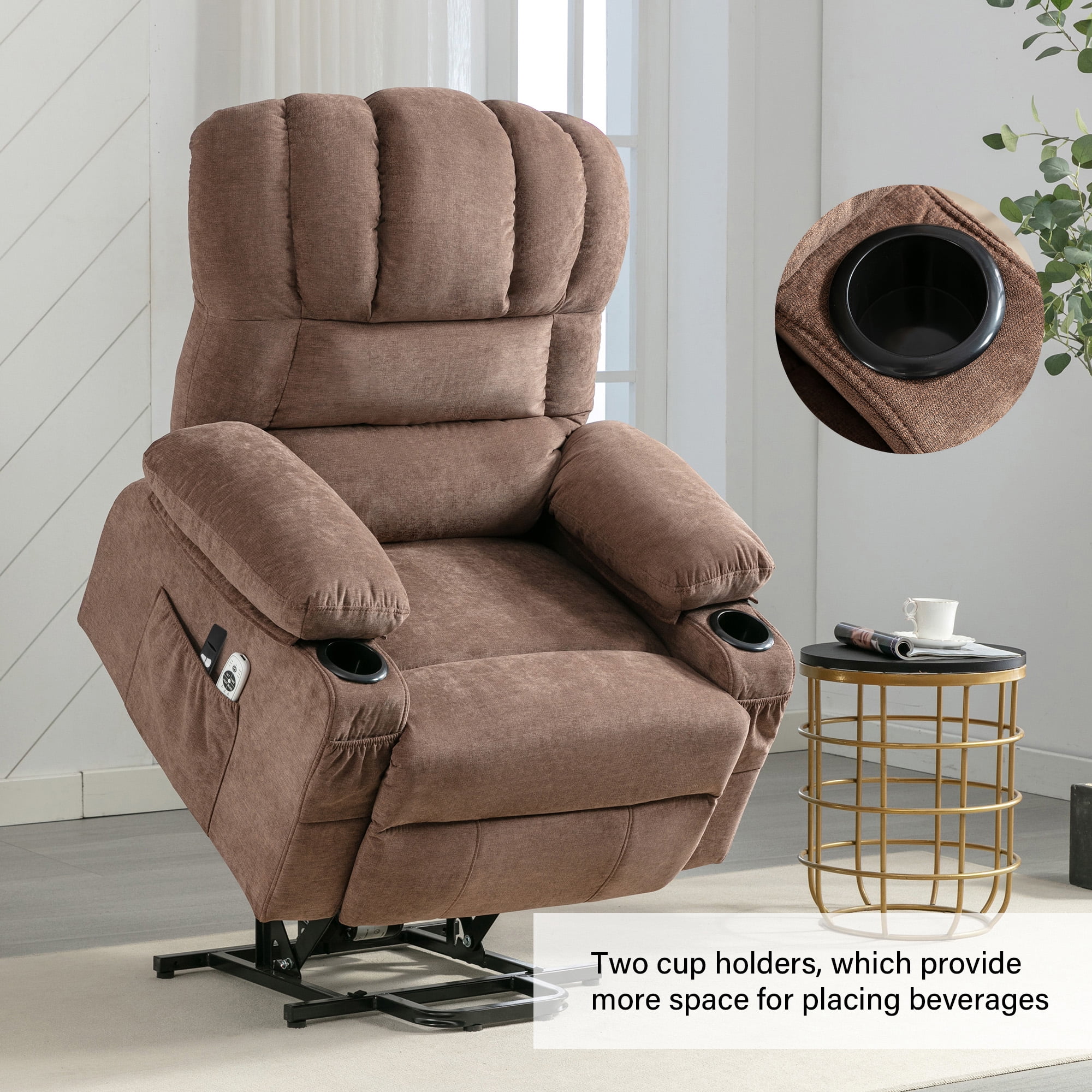 Segmart Power Lift Recliner Chair for Elderly with Massage & Heat, 350lbs Capacity, Soft Linen Fabric, Remote Control, USB Port, Brown – Electric Lounge Chair for Living Room