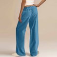 thumbnail image 5 of QATAINLAV Women's Summer Linen Palazzo Pants Loose Fit Flowy High Waisted Wide Leg Pants Solid Casual Long Beach Pants with Pockets Blue L 90% off Clearance Sale, 5 of 9