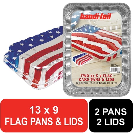 Handi-Foil Aluminum Red & Blue Flag Cake Pan with Lid, 13 x 9-inch 2 Count