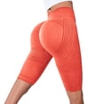 thumbnail image 3 of Women's Textured Compression Fitness Pants, High Waisted Tummy Control Workout Shorts, Seamless Hip Lifting Yoga Pants with Peach Booty Enhancement, Gym Exercise Apparel Orange XL, 3 of 10