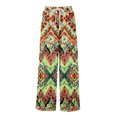 thumbnail image 3 of WTOBBY Women's Summer Boho Palazzo Wide Leg Pants with Retro Print High Waist Elastic Drawstring and Functional Pockets for Vintage Casual Style ,Light Green L, 3 of 7