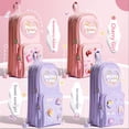 thumbnail image 7 of CoreLiving Mini Backpack Pencil Case Canvas Pencil Pouch for Art Marker Storage Compact Makeup Bag Small Gadget Zipper Pouch Organizer Purse Travel, Cherry Pink, 7 of 7