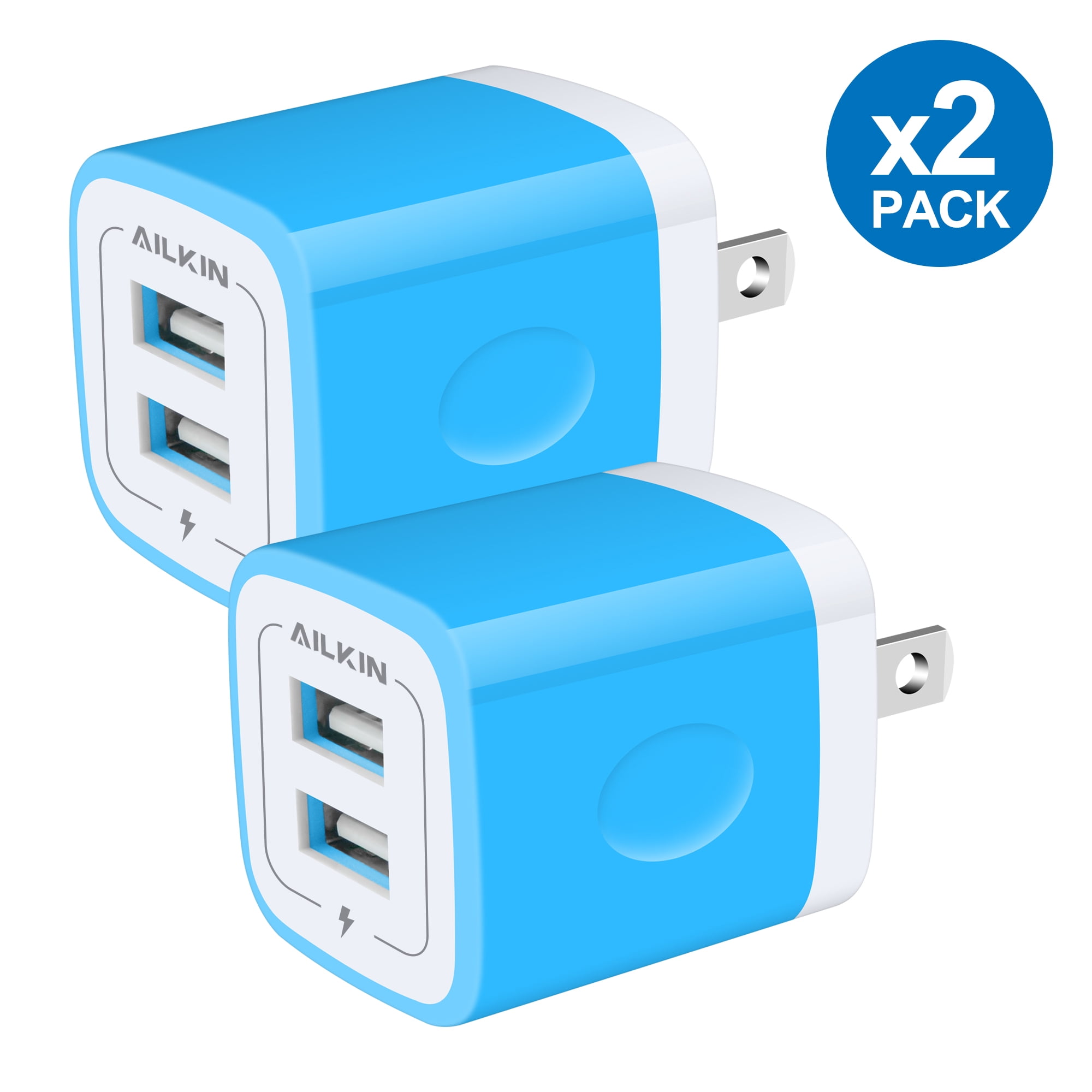 Charger Block,2PACK USB Wall Charger Adapter,AILKIN 2.1A Dual Port Fast Charging Station Plug