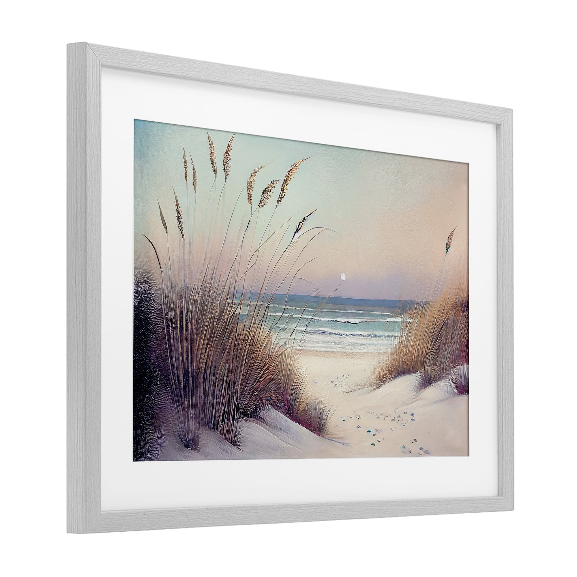 Euphoria Beach Dunes View Gray Framed Print Under Glass, design by Sasha