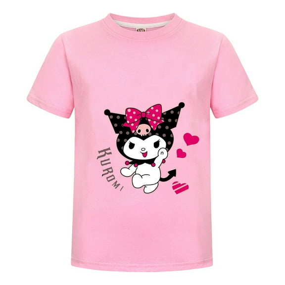 Kids Kuromi T-Shirt – Cute Pink Bow Cartoon Tee for Girls & Boys Short Sleeve Anime Top