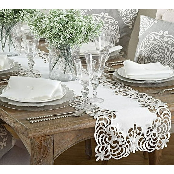 Classic Cutwork Design Table Runner, 16"x72"