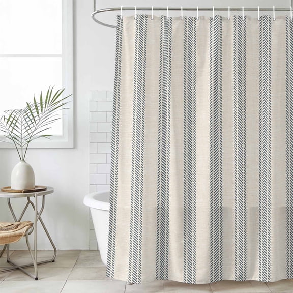 Blue Striped Waterproof Shower Curtain, Extra Large 72"x96" Washable Polyester Fabric Shower Curtains for Bathroom, Modern Farmhouse Stripes Rustic Decorative Bathtub Curtain Sets with Hooks