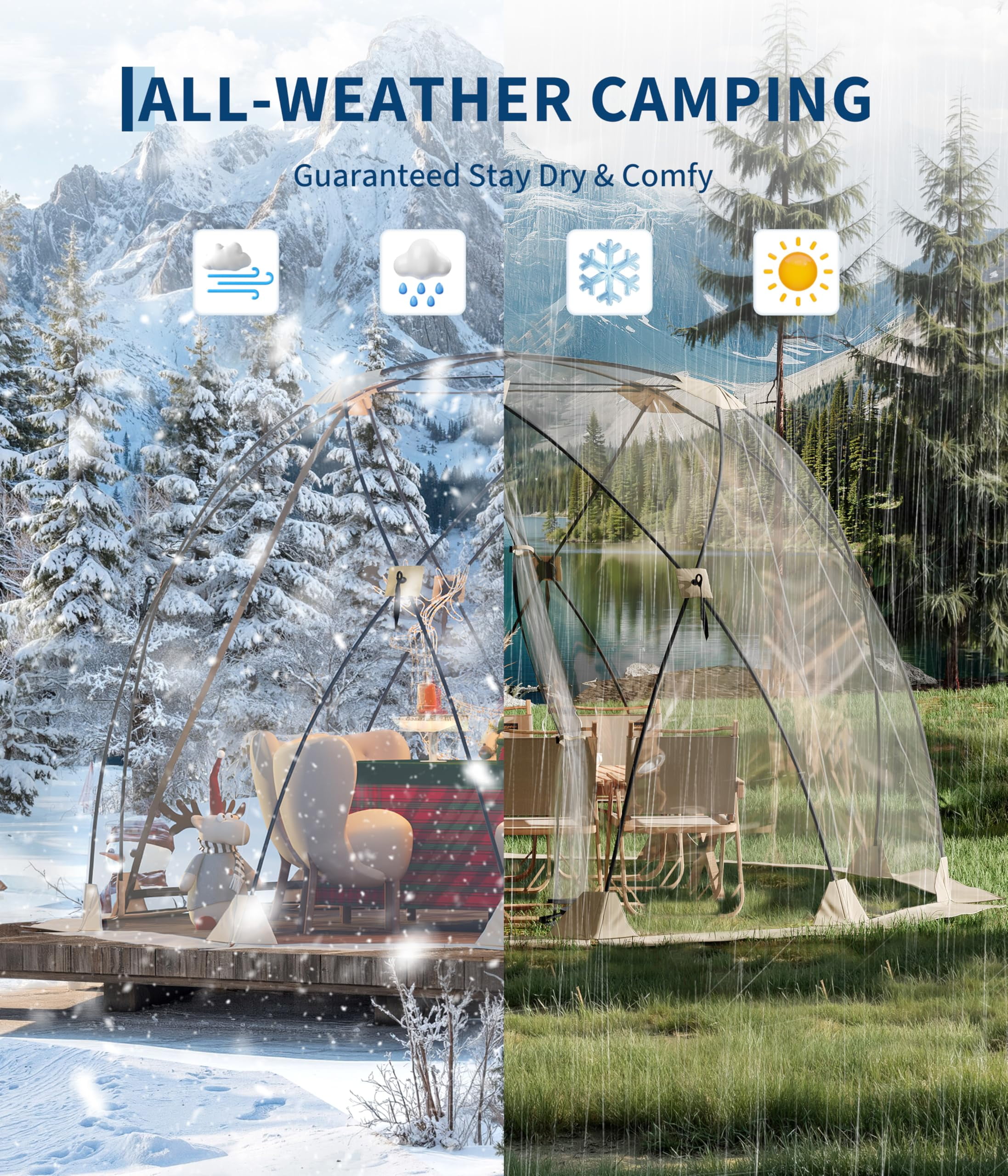 Mescukay 10x10 ft Pop Up Bubble Tent, 4-6 Person Camping Shelter, 540° Fully Transparent, Weather-Resistant Bubble Dome, Portable Design for Outdoor Activities, Sports Events, Fishing