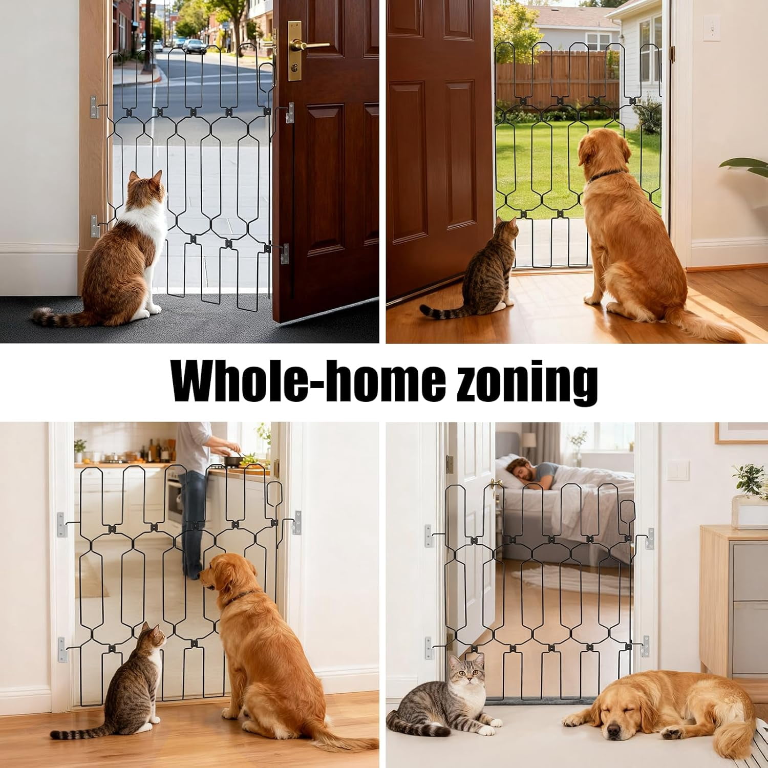 Three Tree Metal Retractable Pet Gate, 36"W x 31"H Vertical Bar Safety Dog Door Barrier, Easy Install for Doorways, RV Home Indoor Use