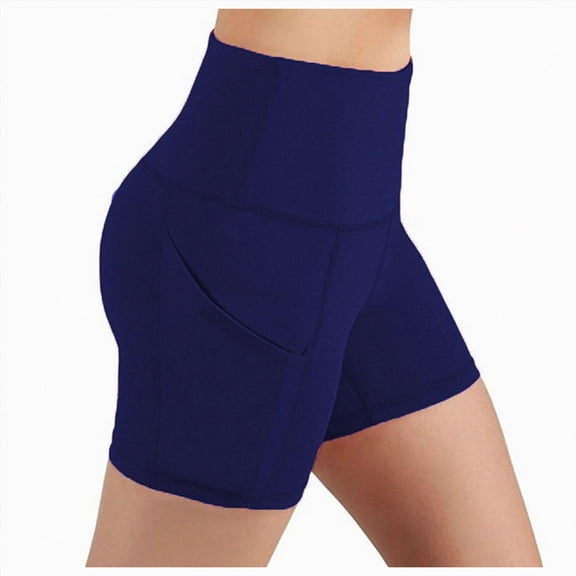 COMVALUE Biker Shorts Women with Pockets - 3"/5"/8" High Waisted Workout Spandex Tummy Control Gym Running Yoga Shorts Dark Blue for Size M