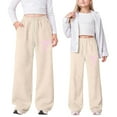 thumbnail image 2 of Tisuna Sweatpants For Girls Child Bowknot Print Elastic Waist Straight Leg Pants Loose Lightweight Spring Autumn Kids Sport Wear Beige Size 4-5 Years, 2 of 5