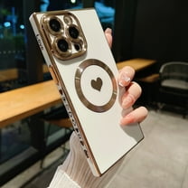 Compatible with iPhone 13 Pro Case, [Support Magsafe] Love Heart Pattern Magnetic Plating Electroplate Luxury Elegant Case Soft TPU Shockproof Corner Back Cover for iPhone 13 Pro - White