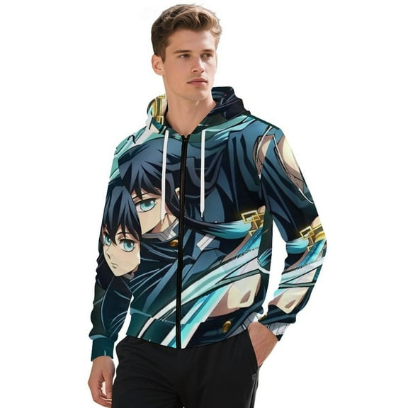 Demon Slayer Tokito Muichiro Jacket Casual Oversized Hoodie Stylish Zipper Hooded Sweatshirt Warm Loose Outerwear S