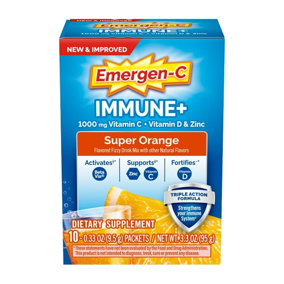 Emergen-C Immune  Triple Action Immune Support Powder, Betavia (R), 1000Mg Vitamin C, B
Vitamins, Vitamin D and Antioxidants, Super Orange – 10 Count