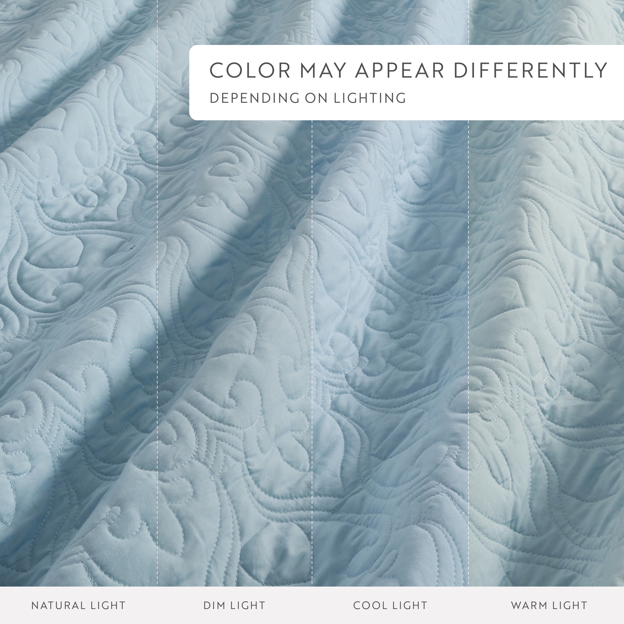 Noble Linens Pale Blue Damask Pattern Quilted Coverlet Set, King / CalKing