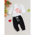 thumbnail image 3 of Wassery Infant Baby Boys Halloween Outfits Set Long Sleeve Pumpkin Ghost Letters Print Sweatshirt Long Pants 6M 12M 18T 24T 3T Toddler 2Pcs Fall Winter Halloween Clothes, 3 of 8