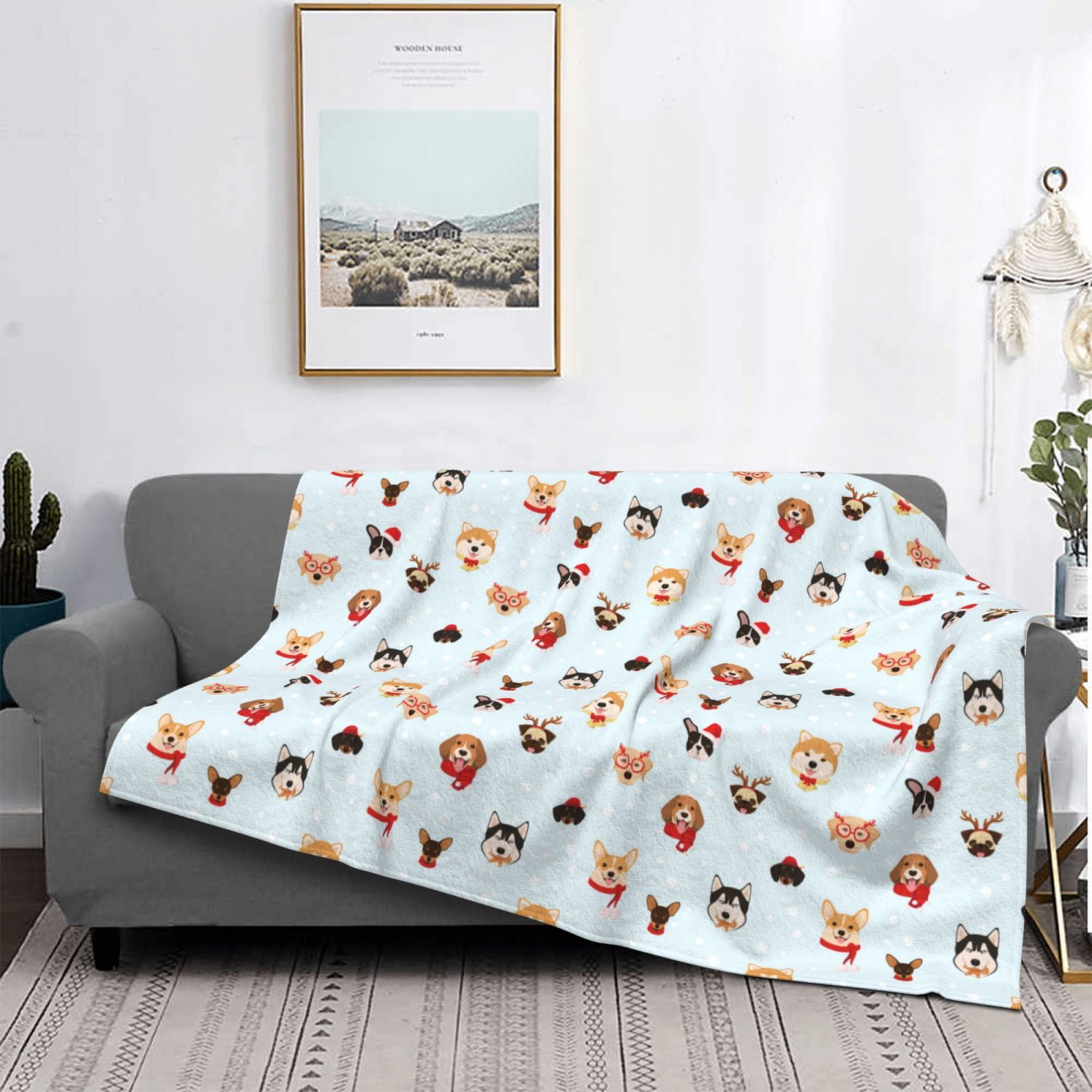 Throw Blanket for Couch - Cute Dog Puppy Christmas Soft Comfy Lightweight Cozy Warm Throw Blanket, Fuzzy Plush Flannel Blanket & Throws for Sofa and Bed All Season