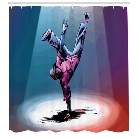 Kids Boys Shower Curtain Break Dancer Sketch With Colorful