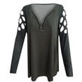 thumbnail image 4 of Mode Femme T-Shirt à Manches Longues Col en V Automne Blouse Unie avec Fermeture Éclair, 4 of 5