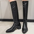 thumbnail image 2 of Womens Knee High Boots Wide Calf Square Toe Kitten Low Heel Crocodile Boots Pull On Tall Boots Below Knee Long Dress Boots Pointed Toe Stiletto Heel High Heel Side Zipper Large Size Knee High Boots, 2 of 7