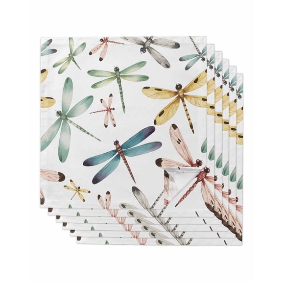 Dragonfly Cloth Napkins Set of 6 Reusable Dinner Napkins, Watercolor Colorful Nature Painting Art Cocktail Napkin Washable Table Napkins for Wedding/Holiday Party/Baby Shower 20"x20"