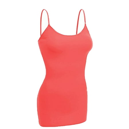 

Emmalise Women s Basic Casual Long Camisole Adjustable Strap Cami Layering Top Small Coral