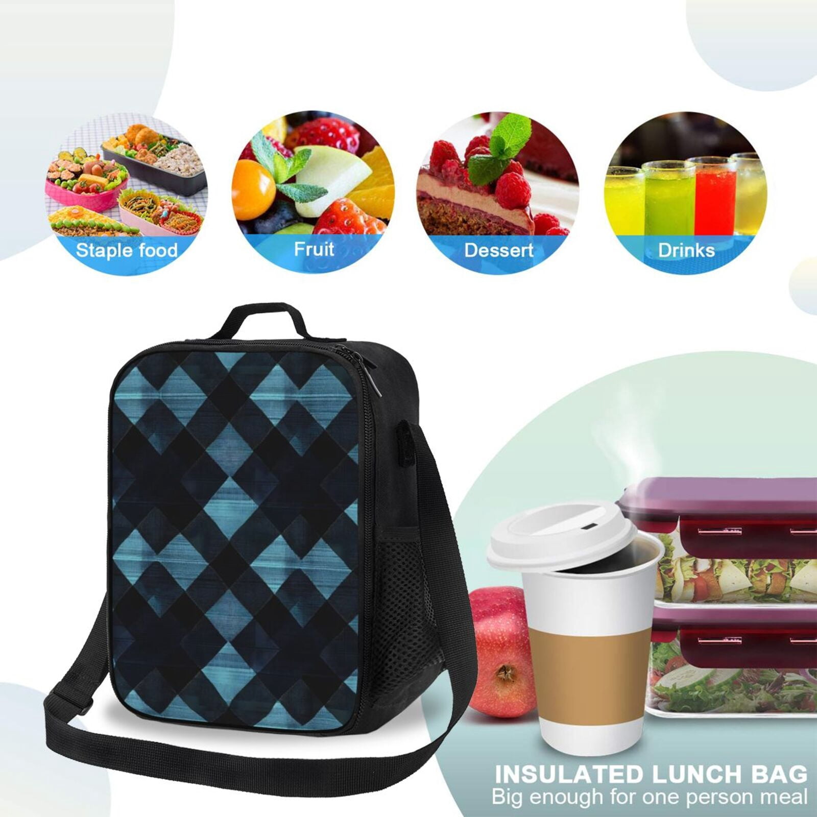 Thermal Insulation One Shoulder Portable Bento Bag Can Be Reused 8×10.5in For Carrying Drinks Bento Box Fruit Snacks Darkcyan Buffalo Plaid Check Tartan Scotland_1