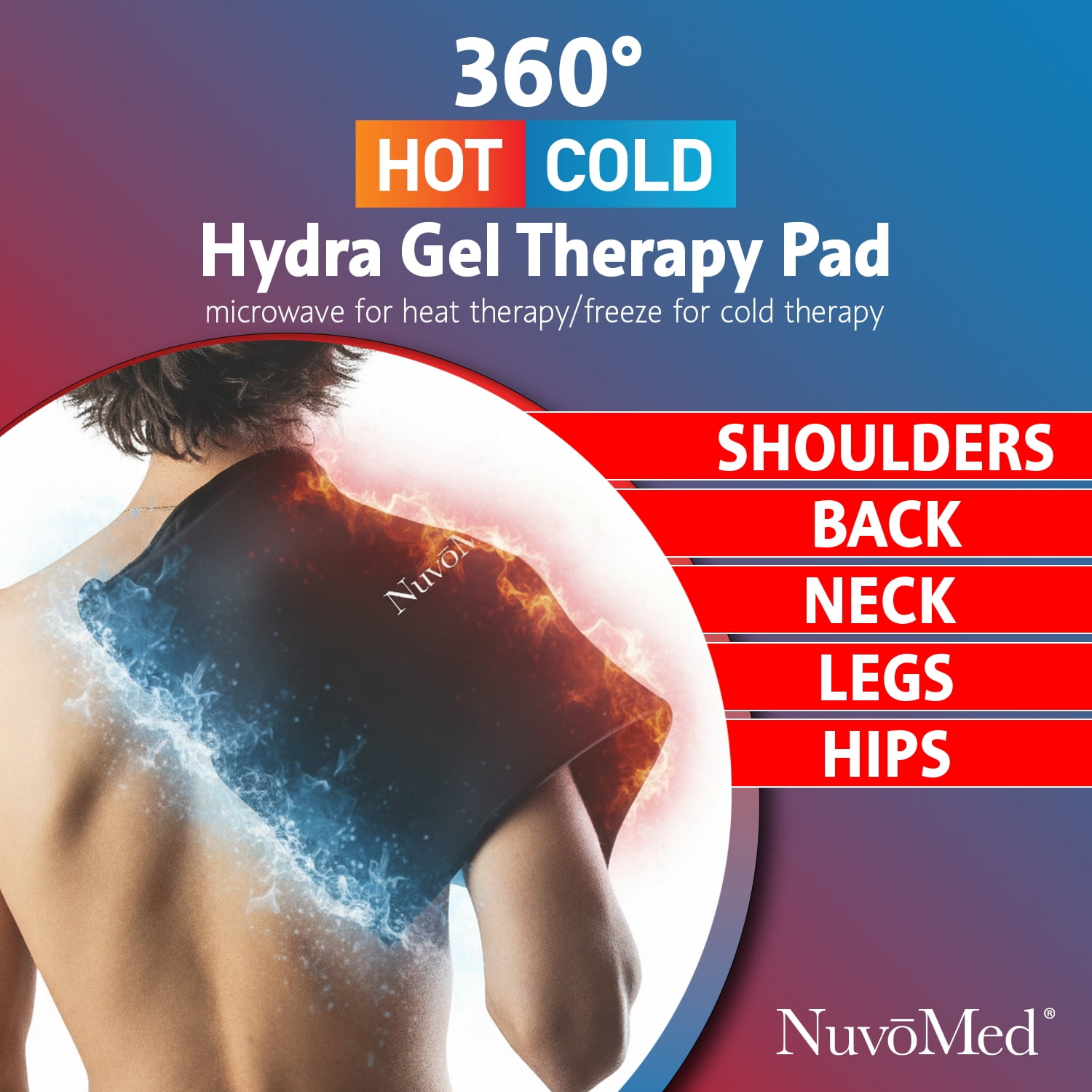 NuvoMed Reusable Hot and Cold Gel Pack, Large Flexible Hydra-Gel Pack for Back, Neck, Shoulder, Hips, Thighs, Microwave and Freezer Safe Therapy Pack, 12 x 17 Inch