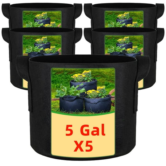 5 Gallon Grow Bags, Potato Grow Bags, Plant Grow Bags with Handles, 300G Thickened Planting Bags (5 Pack)