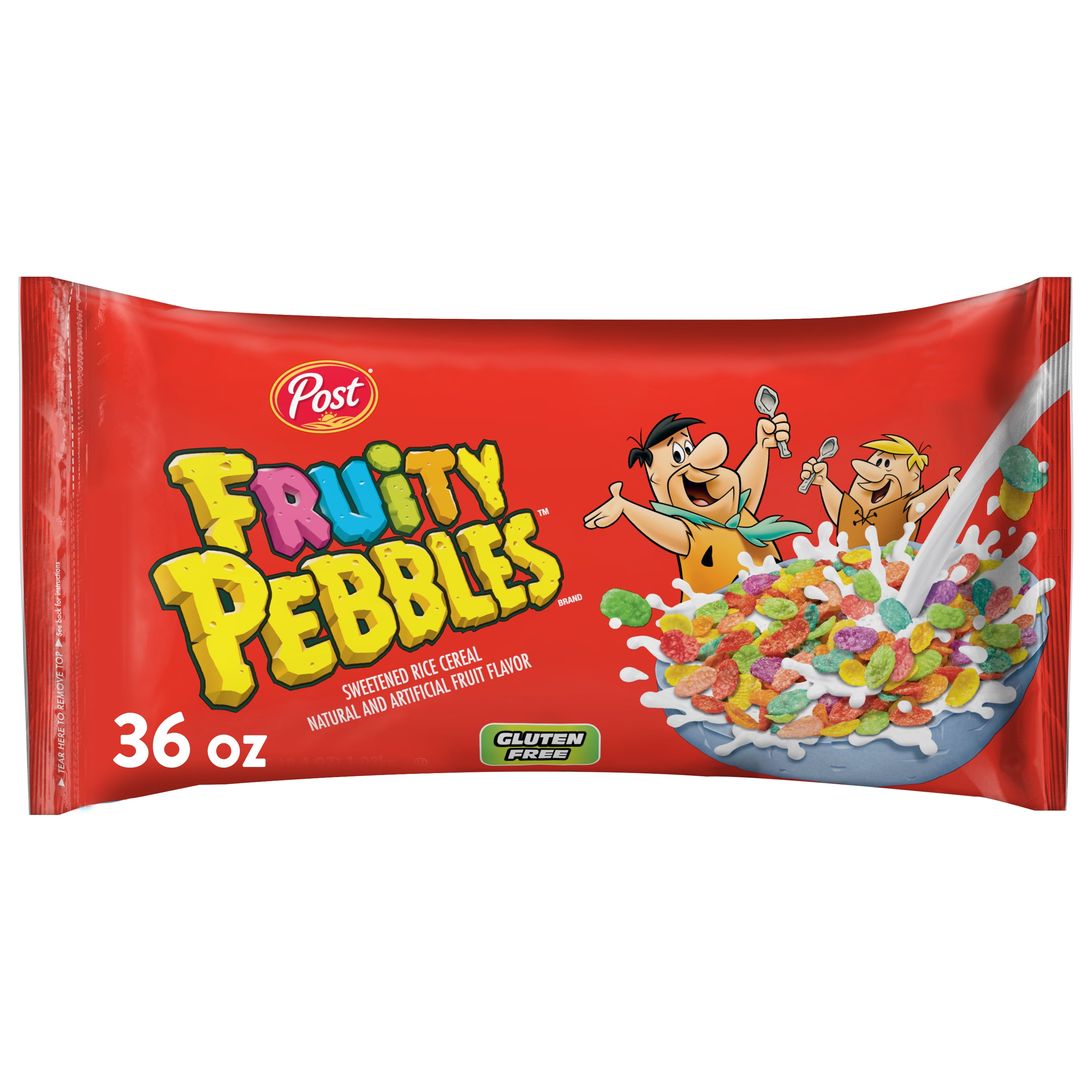 Post Fruity PEBBLES Breakfast Cereal, Gluten Free, 10  Vitamins and Minerals, Breakfast Snacks, Sweetened Rice Cereal, 36 Oz