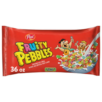Post Fruity PEBBLES Breakfast Cereal, Gluten Free, 10  s and Minerals, Breakfast Snacks, Sweetened Rice Cereal, 36 Oz