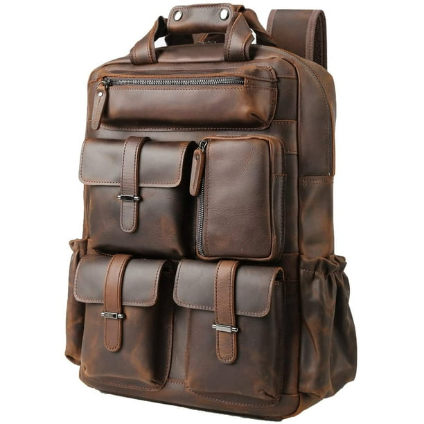 Mochila Masa Kawa de piel para hombre, vintage, 15.6 pulgadas, para portátil, marrón