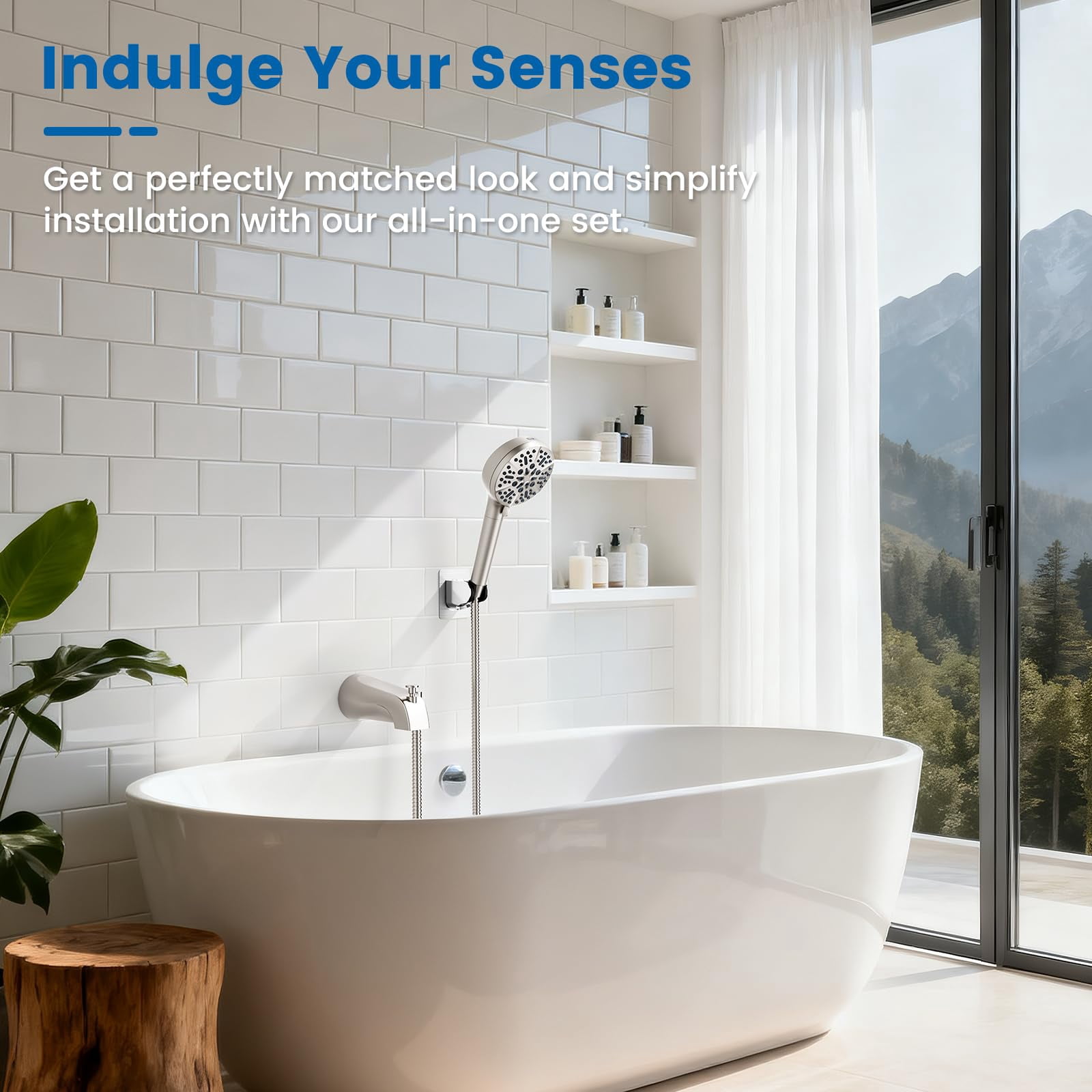 Bathtub Faucet with Filtered Handheld Shower Head Brushed Nickel 6 Spray Modes 79" Hose