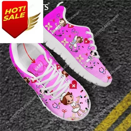 

Scarpe da allattamento rosa scarpe da ginnastica basse da donna Cute Cartoon Nurse/Doctor Brand Design AF Mesh calzature femmini