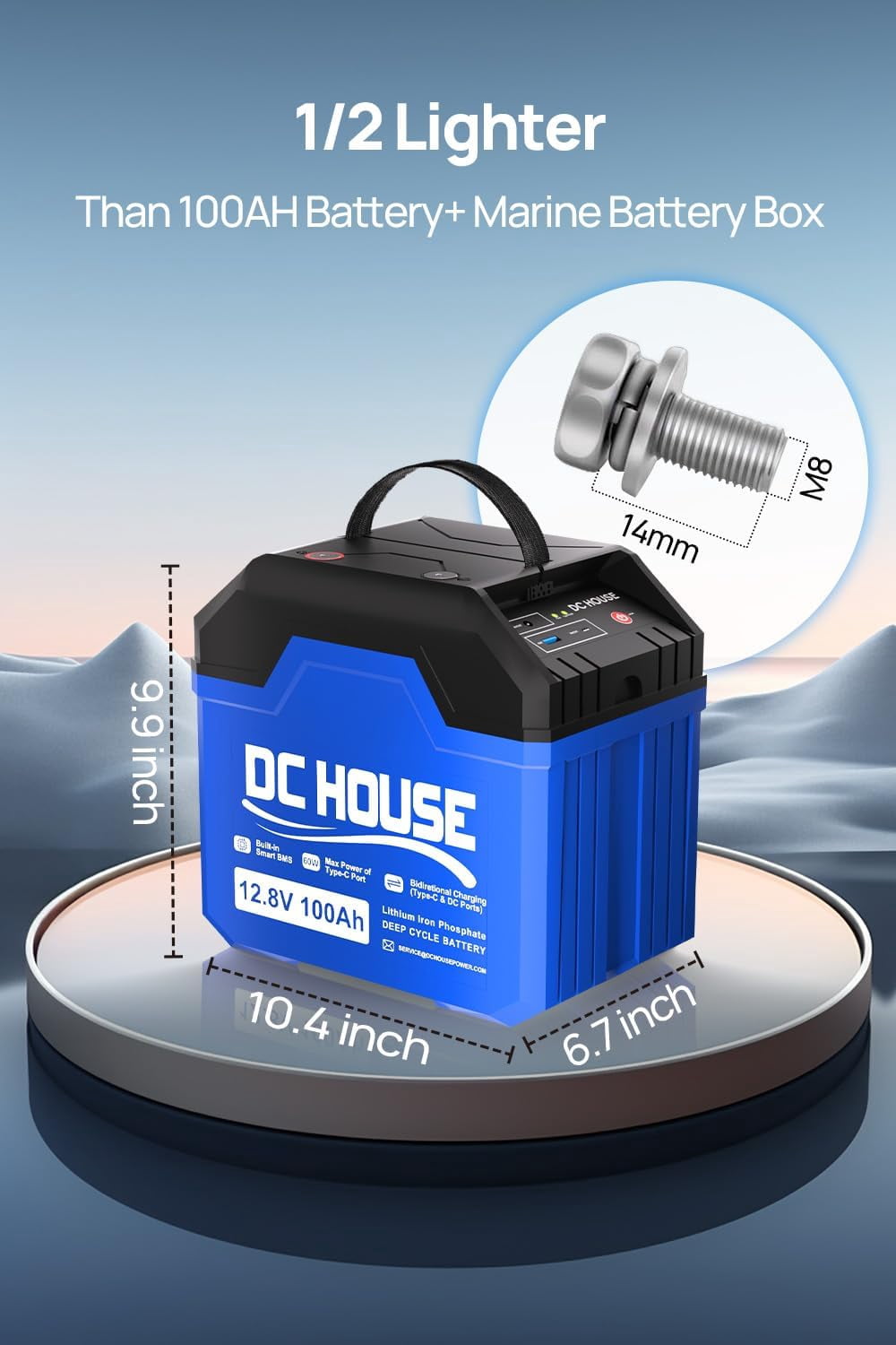 DC HOUSE 12V 50Ah Lithium Battery for Trolling Motor, Built-in 80A BMS, Deep Cycle Up to 4000 Times, Replace Trolling Motor Box with DC & TypeC Ports, for Outdoor, RV, Boat, Camping