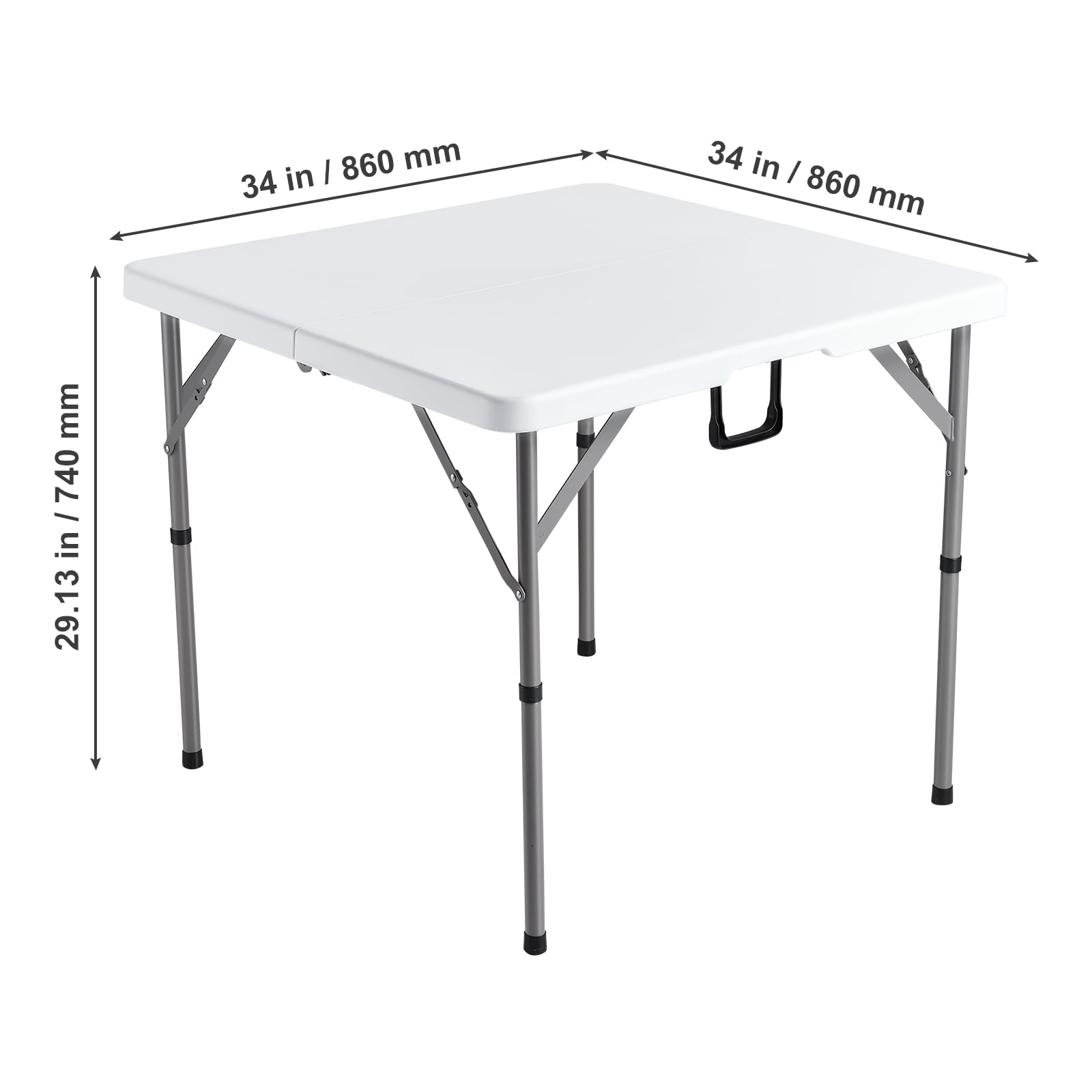 VEVOR Mahjong Table, Fold-in-Half 4 Player Card Table with Wear-Resistant White Tabletop, Portable Bi-Folding Square Domino Table with Carrying Handle for Outdoor Camping Picnic Party, 34 x 34-inch