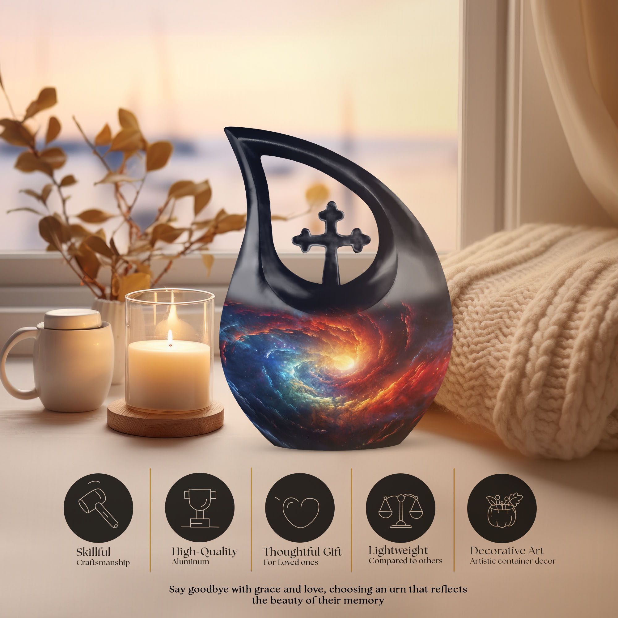 MUKTIVE Galaxy Urn for Ashes - Tear Drop Urns for Human Ashes - 10 Large Galaxy Design Urn - largeFor Women & Men